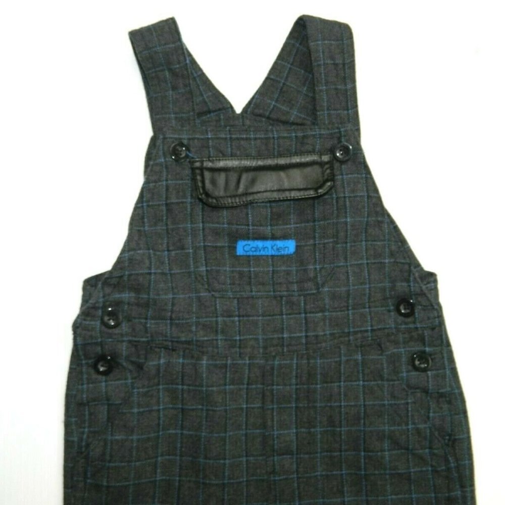 Calvin Klein Formal Plaid Faux Leather Overalls baby Toddler Boys 24 months 24M